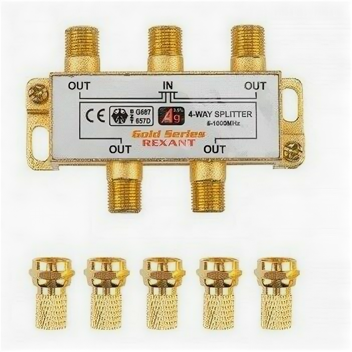 Делитель REXANT ТВ х 4 + 5шт. F BOX 5-1000 МГц GOLD 05-6103-1 16198106