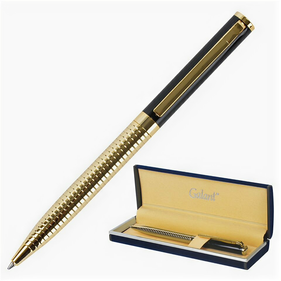 Ручка подарочная шариковая GALANT «Black Melbourne», корпус золотистый с черным, золотистые детали, пишущий узел 0.7 мм, синяя