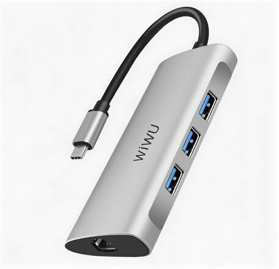 Хаб WiWU Alpha 631STR Type C to x3 USB 3.0, RJ45, Cardreader 6 in 1 Adapter