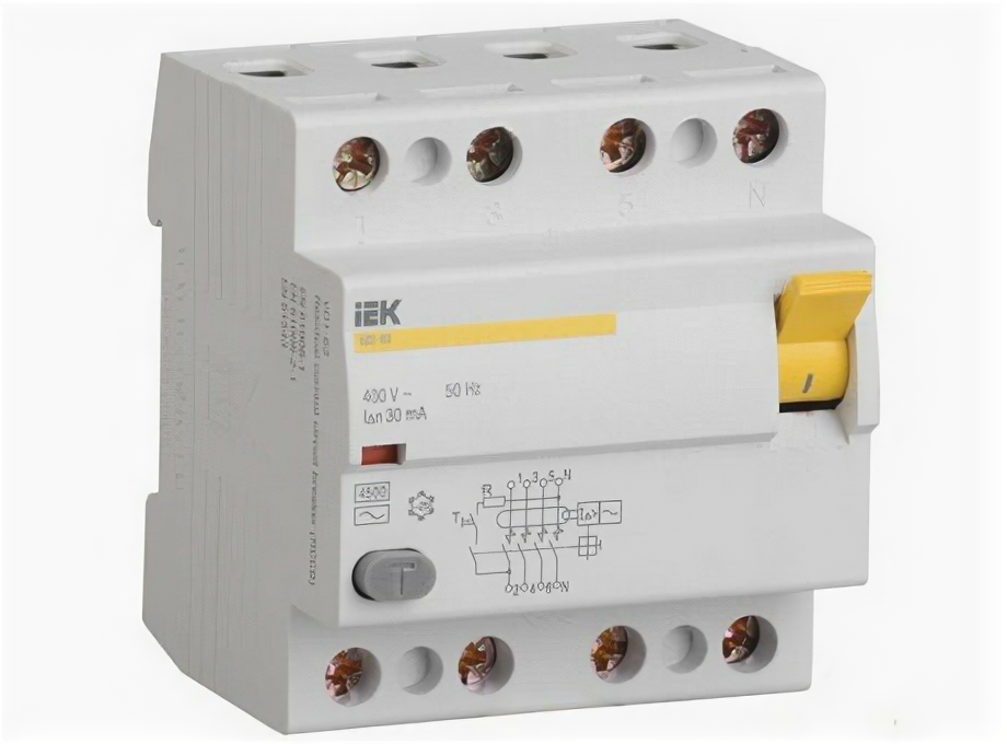Дифференциальный выключатель нагрузки УЗО ВД1-63 4 полюса 63А Тип AC 300мА MDV10-4-063-300 IEK (3шт.в упак.)