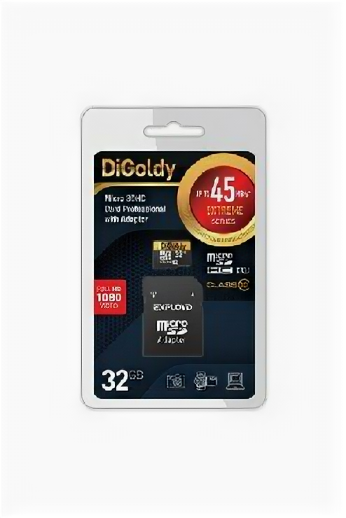 карта памяти Digoldy MicroSDXC 32GB Class10 + адаптер SD (45MB/s)