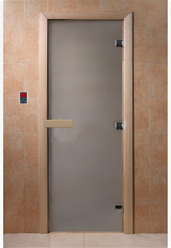 Дверь для бани стеклянная сатин матовая коробка 190x70 осина(3 петли,стекло 8мм)