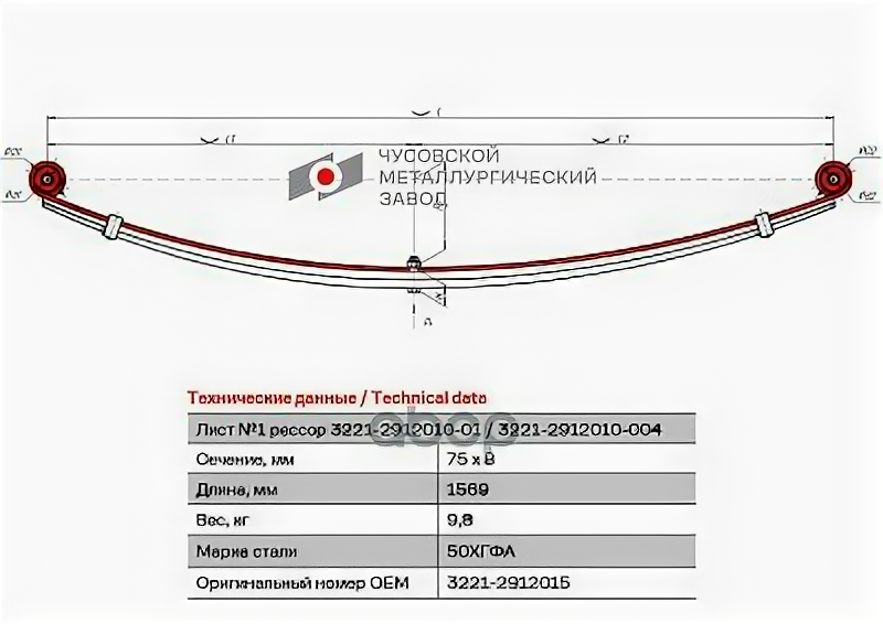 Лист Рессоры Газ-322133022705 Газель Бизнес Задней №1 С С/Б L=1569Мм Чмз ЧМЗ арт. 3221-2912015