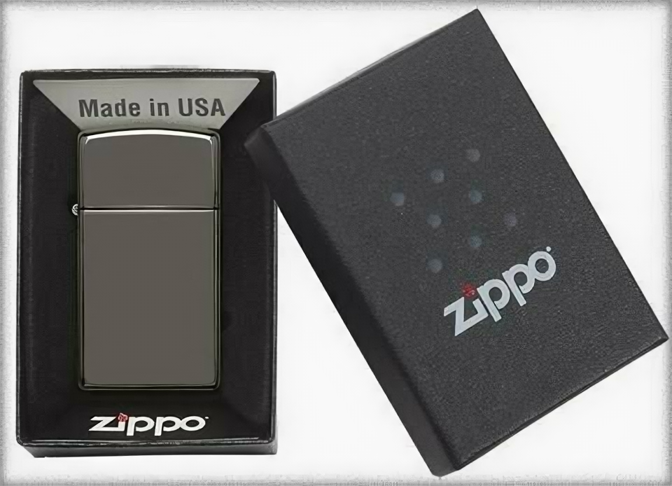 Зажигалка ZIPPO Slim® с покрытием Black Ice ®, латунь/сталь, чёрная, глянцевая, 29x10x60 мм - фотография № 3