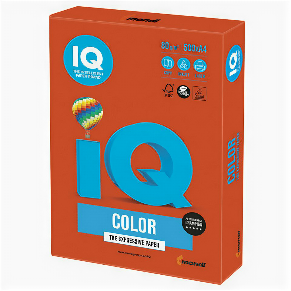 Бумага цветная IQ Color (А4, 80г/м², ZR09-кирпично-красный, 500 листов)