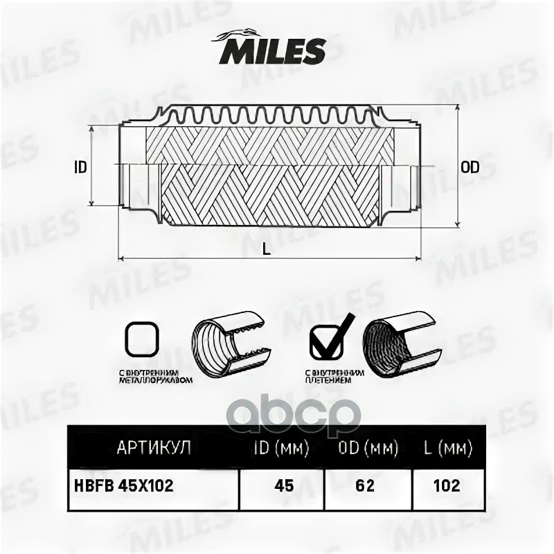 Труба Гофрированная (Гофра) Внутренним Плетением 45X102 (Bosal 265-305) Hbfb45x102 Miles арт. HBFB45X102