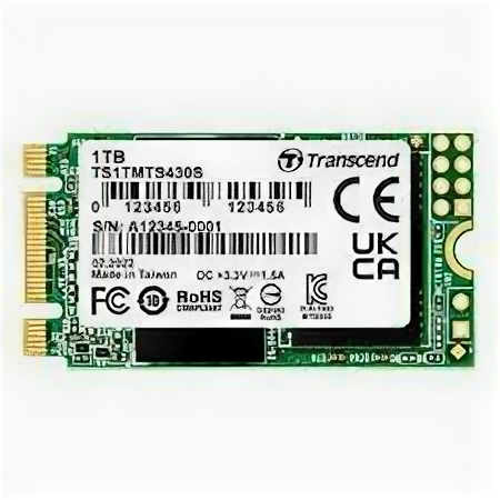 Твердотельный накопитель Transcend SSD 430S, 1TB, M.2(22x42mm), SATA3, 3D TLC, R/W 560/520MB/s, IOPs 85 000/85 000, TBW 560, DWPD 0.3 (TS1TMTS430S)