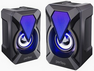 Колонки Perfeo "FLAMES" (PF_A4439), 2.0, мощность 2х3 Вт, USB, чёрный, Game Design, LED подсветка 7 цв