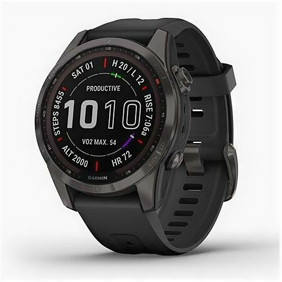 Умные часы Garmin fenix 7S – Sapphire Solar Edition Carbon Grey DLC Titanium with Black Band