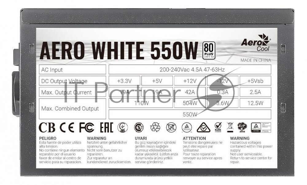 Блок питания AEROCOOL AERO WHITE, 550Вт, 120мм, черный, retail [aero white 550] - фото №18