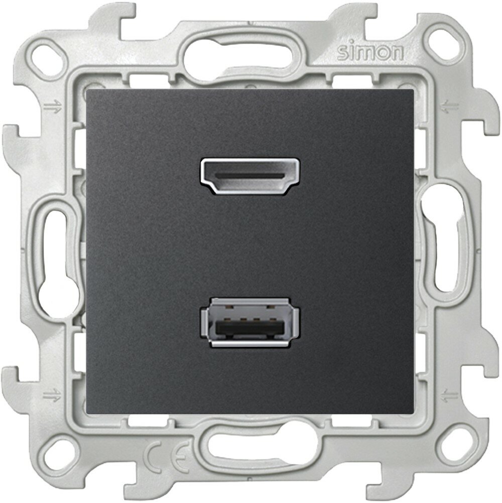 24 Harmonie 2411095-038 Розетка информационная (USB+HDMI, под рамку, скрытая установка, графит) Simon - фото №2
