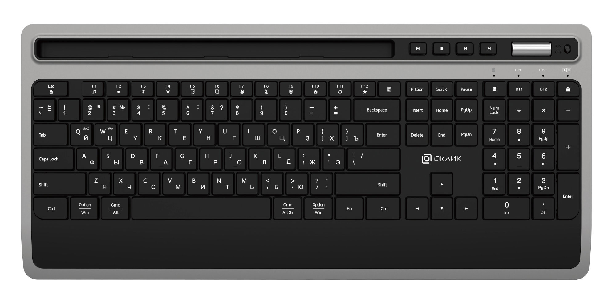 Клавиатура Оклик 860S черный USB беспроводная slim Multimedia подставка для запястий 1809323