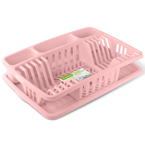 Сушилка для посуды Мартика Фланто С488РОЗ с поддоном, 1 ярус, из полипропилена, розовый, 508х338х104мм / посудосушитель / кухонная сушилка для посуды
