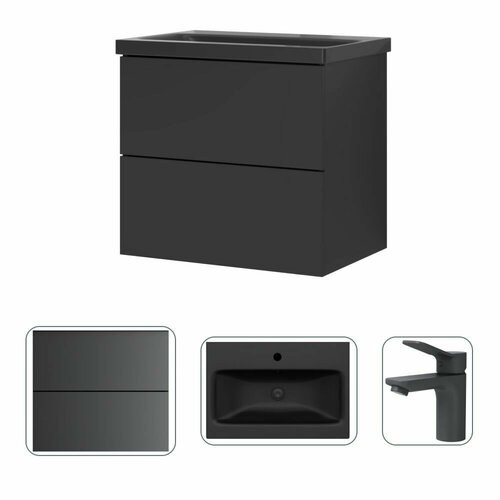 Тумба с раковиной в ванную AM.PM Gem M90-FHX06022BM-F85A02122 со смесителем X-Joy, подвесная, 60 см черный
