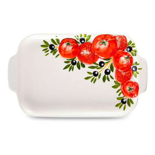Блюдо прямоугольное с ручками Edelweiss Томаты и оливки 16х26 см, керамика
