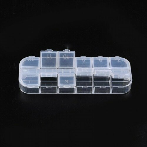 Контейнер для бисера и бусин 12 ячеек, 13х5х1,4см, прямоугольный, пластиковый, 1005-008, 1шт