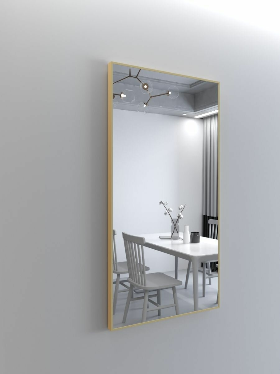 Зеркало настенное 115х60 см в золотой алюминиевой раме - фотография № 5