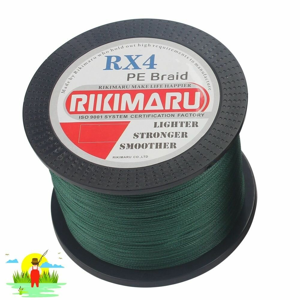 Плетеный шнур RIKIMARU RX4 PEx4 / 0.16мм, 10.0кг, Dark Green, 500м, / Леска плетенка для рыбалки