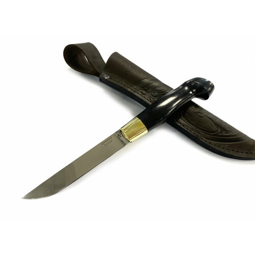 фото Финский нож пуукко, кованая 95х18, черный граб, латунь русский молот