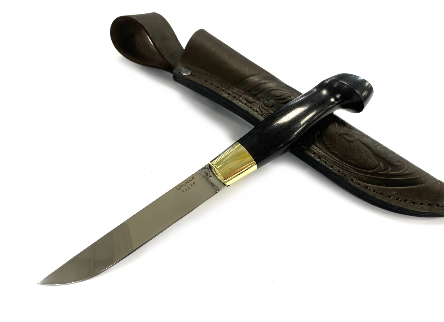 Финский нож Пуукко кованая 95х18 черный граб латунь
