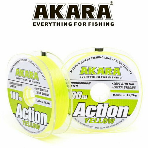 фото Леска action yellow, диаметр 0.45 мм, тест 17 кг, 100 м, жёлтая akara
