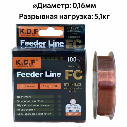фото Леска c покрытием из флюорокарбона kdf feeder hameleon 0,16 мм 100 м нет бренда