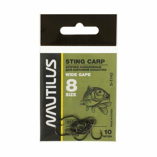 фото Крючок nautilus sting carp wide gape s-1143, цвет bn, № 8, 10 шт.