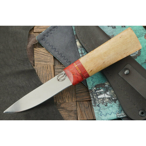 фото Стальные бивни нож малый, сталь х12мф, рукоять стабилизированная карельская береза