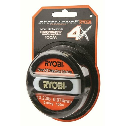 шнур ryobi pe glacier 4 120m d 0 234 12kg yellow rb4y234 Шнур Ryobi yellow 4* PE 0.23mm 20.48kg 100m блистер