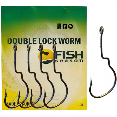 фото Крючок сезон рыбалки офсетный double lock worm №8 4 шт fish season