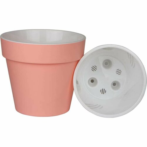 Пластиковый горшок liveingreen Протея 1.4 л, розововый/белый, диам. 14.5 см, высота 13 см, с вкладкой ПР14-20