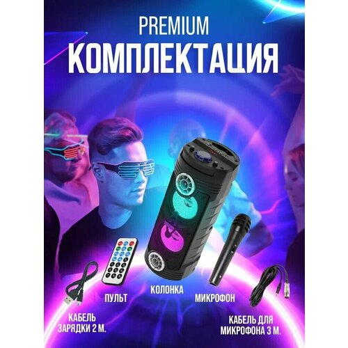 Большая беспроводная портативная блютуз колонка с микрофоном акустическая музыкальная система с aux и usb кабелями для дома на дачу 505000₽