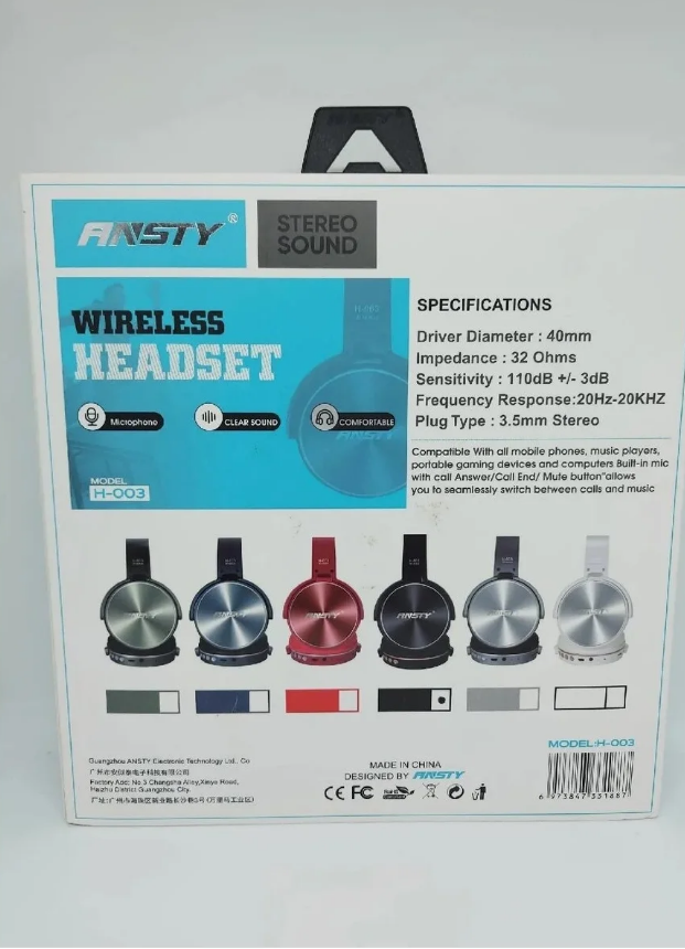 Беспроводные наушники WIRELESS Ansty H-003 Stereo sound, черные