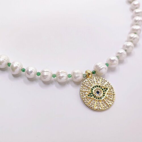 Бусы Дарья Бурдо, жемчуг культивированный, циозит, длина 45 см, зеленый, белый