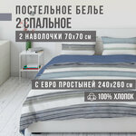 Комплект постельного белья VENTURA LIFE Ранфорс LUXE 2 спальный, евро простыня (70х70), Аква - изображение