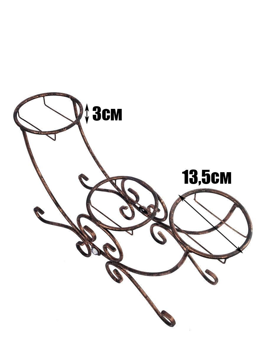 Подставка для трех кашпо напольная/на подоконник из кованого металла, Laptev, черный/бронзовый