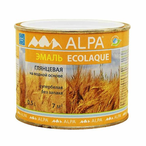 Эмаль глянцевая ALPA Ecolaque белая 0,5 л эмаль акриловая ак alpa ecolaque глянцевая глянцевая супербелая 3 08 кг 2 5 л