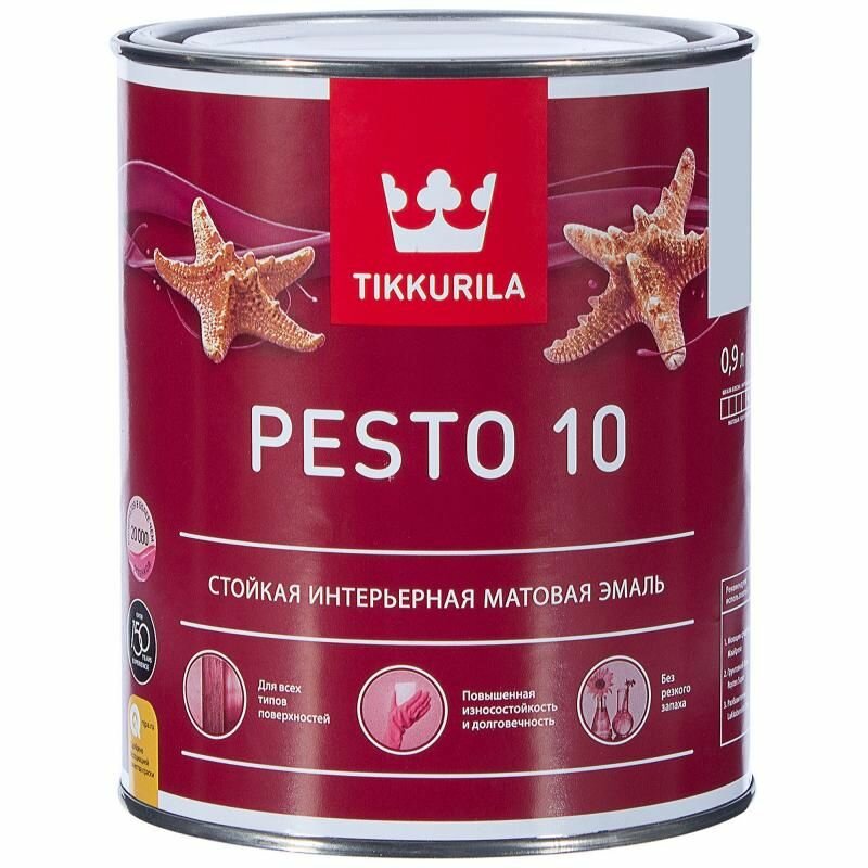 фото TIKKURILA EURO PESTO 10 эмаль алкидная для вн работ, мат, Баз А (0,9л)