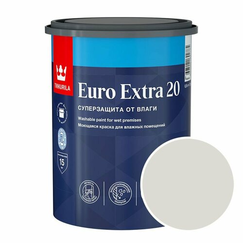 Краска моющаяся Tikkurila Euro Extra 20 RAL 9002 (Серо-белый - Grey white) 0,9 л краска интерьерная tikkurila euro smart 2 ral 9002 серо белый grey white 0 9 л