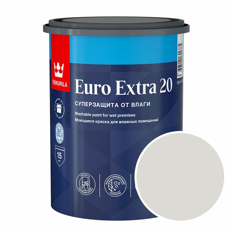 фото Краска моющаяся Tikkurila Euro Extra 20 RAL 9002 (Серо-белый - Grey white) 0,9 л