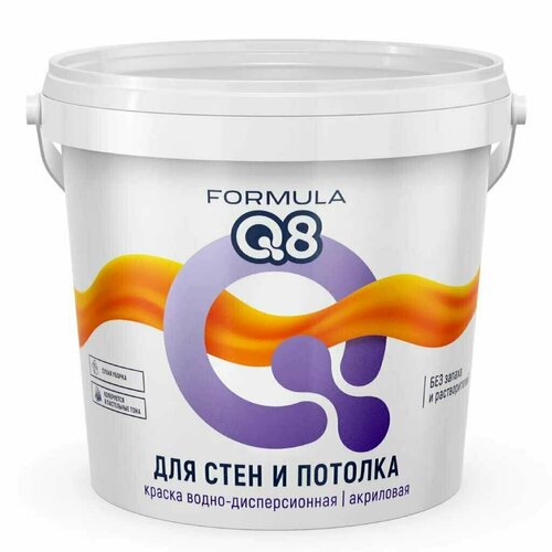 Краска воднодисперсионная, Formula Q8, акриловая, для потолков, матовая, белая, 1.4 кг краска воднодисперсионная formula q8 для потолков матовая 5 кг