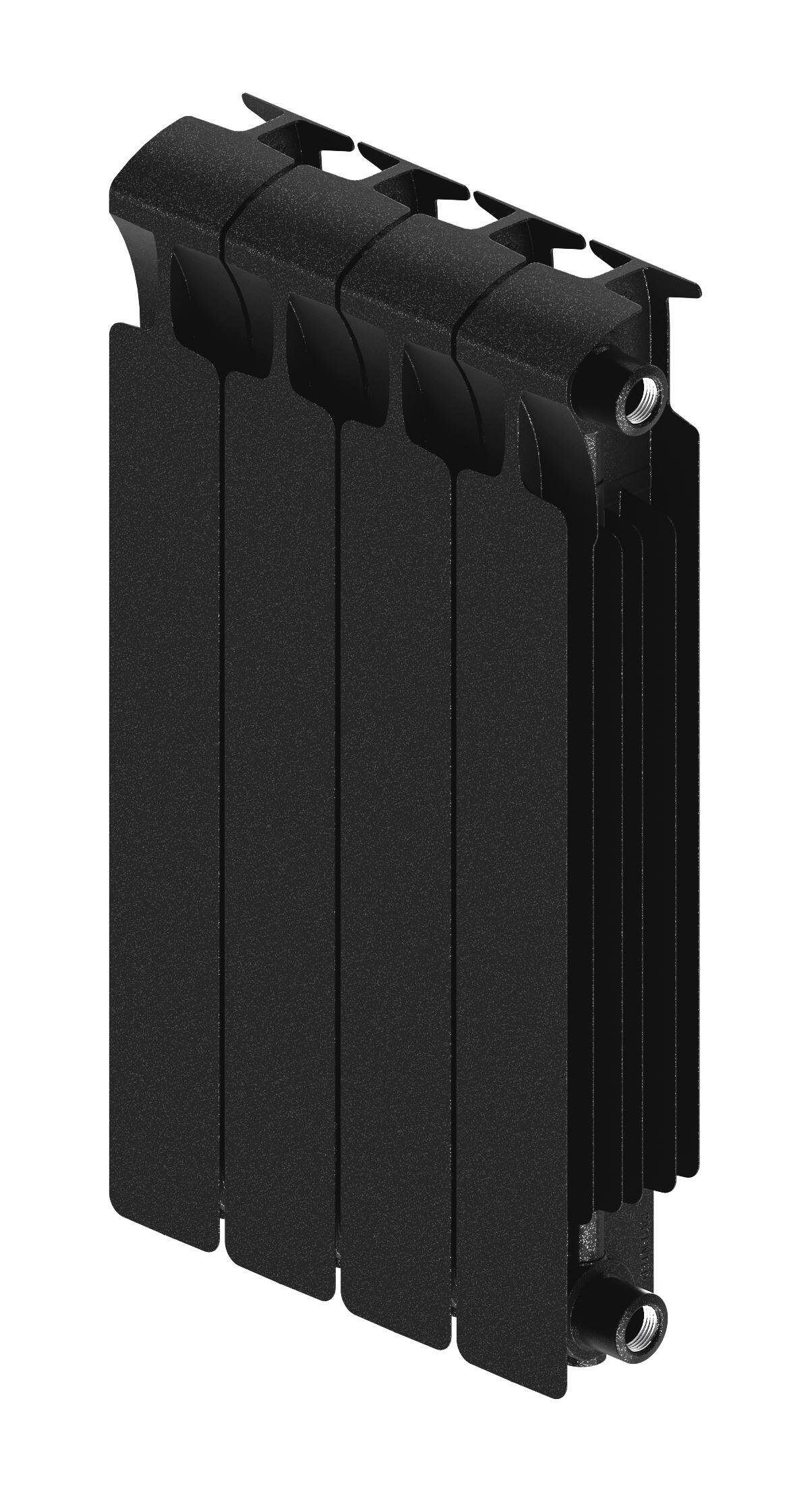 БиМеталлический радиатор Rifar Monolit Ventil 500 \ 4 секции \ 50мм с нижним правым подключением Антрацит RAL 9005