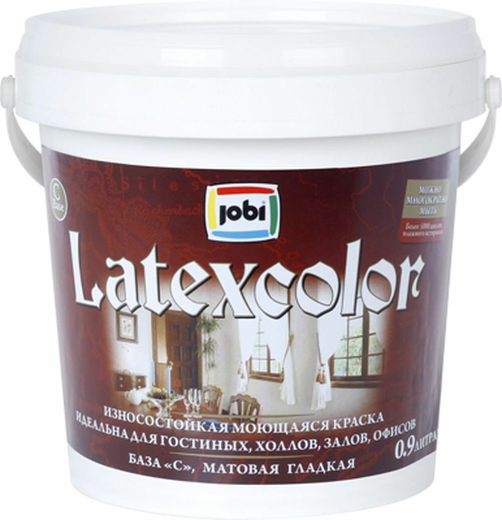 Интерьерная моющаяся краска JOBI LATEXCOLOR 0,9 л (База С)