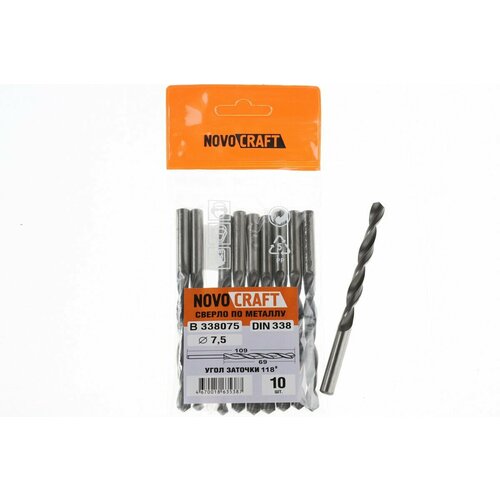 Сверло по металлу среднее 7.5 mm SAND (уп. = 10 шт.) DIN 338, ц/х, L 109/69 mm, Novocraft