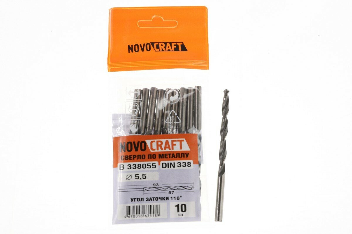 Сверло по металлу среднее 5.5 mm SAND (уп. = 10 шт.) DIN 338 ц/х L 93/57 mm Novocraft