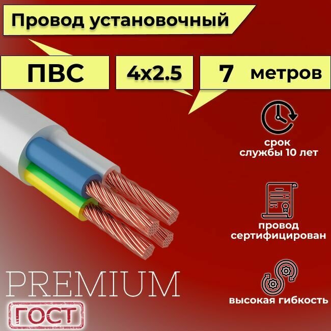 Провод/кабель гибкий электрический ПВС Premium 4х2,5 ГОСТ 7399-97, 7 м - фотография № 1