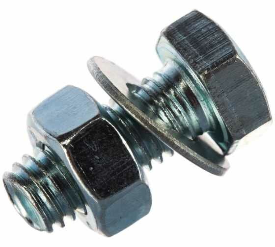 фото Болт Tech-Krep DIN933 с шестигранной головкой, оцинкованный М8х20 + гайка + шайба 4 шт - пакет 130185