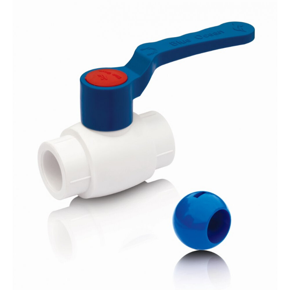 фото Кран шаровой Blue Ocean (шар - пластик ABS) рычаг, полипропиленовый для ХВС - 25 PPRF/BV/PPR/CW(W)-25