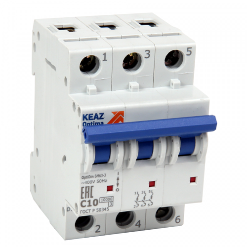 Автоматический выключатель КЭАЗ 3П 10А характеристика C 6кА OptiDin BM63-3C10-OM4-РЕГ