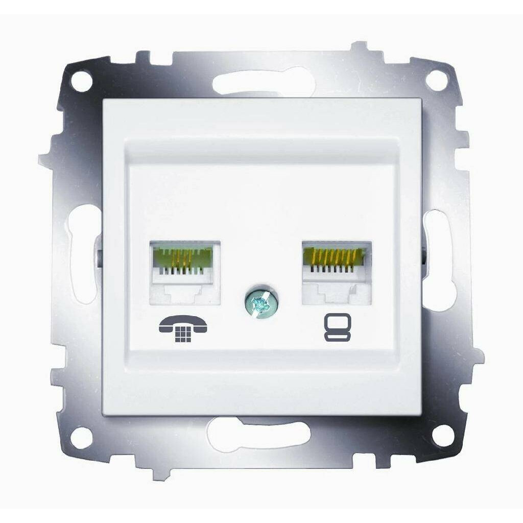 Cosmo 619-010200-249 Розетка компьютерная (RJ45, RJ11, под рамку, в кабель-канал, с/у, белый) ABB - фото №1